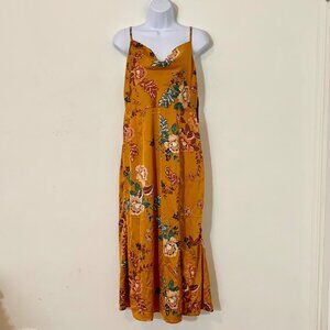 Floral Tumeric Sleeveless Midi Dress With Spaghetti Straps For Women By Tsher